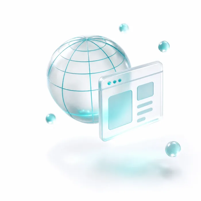 3D glass globe with browser window