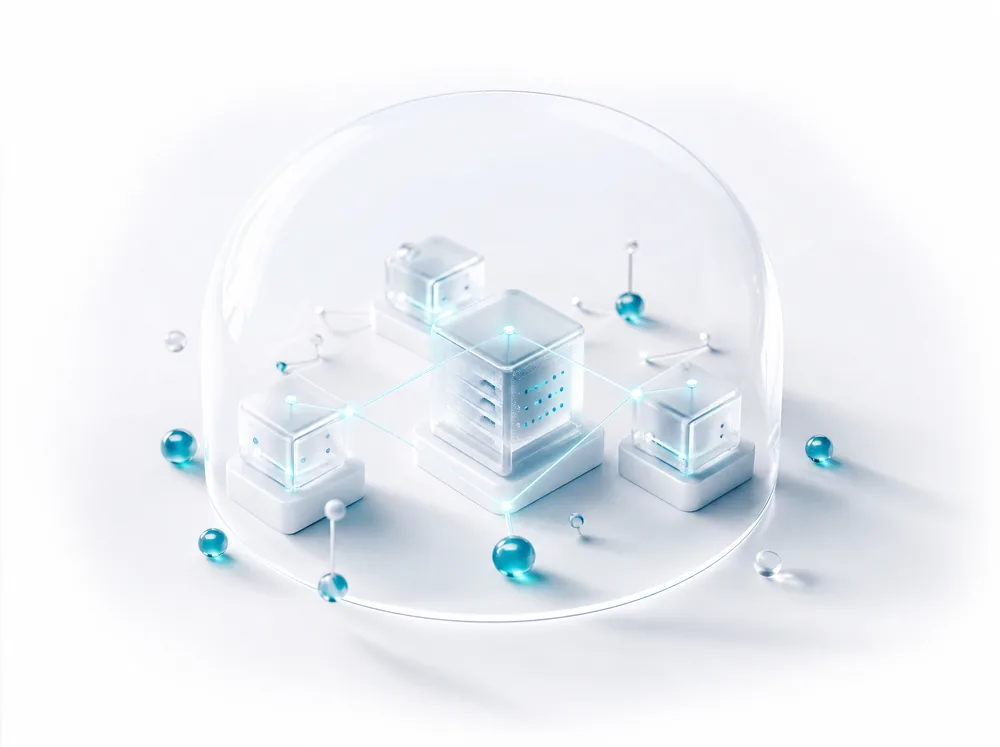 Frosted-glass servers protected under a shield — Relay9 hosting that stays online